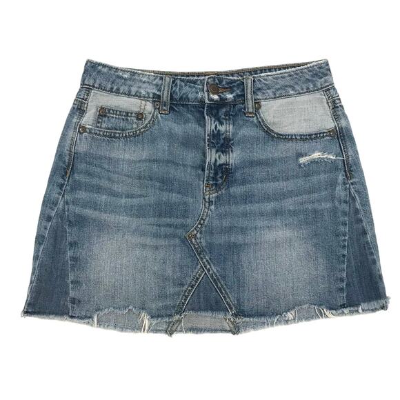 American Eagle Outfitters Dresses & Skirts - American Eagle Outfitters Light Wash Distressed Denim Button Fly Mini Skirt 2